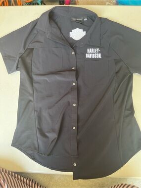 Harley-Davidson Black Short Sleeve Button Shirt with White Logo